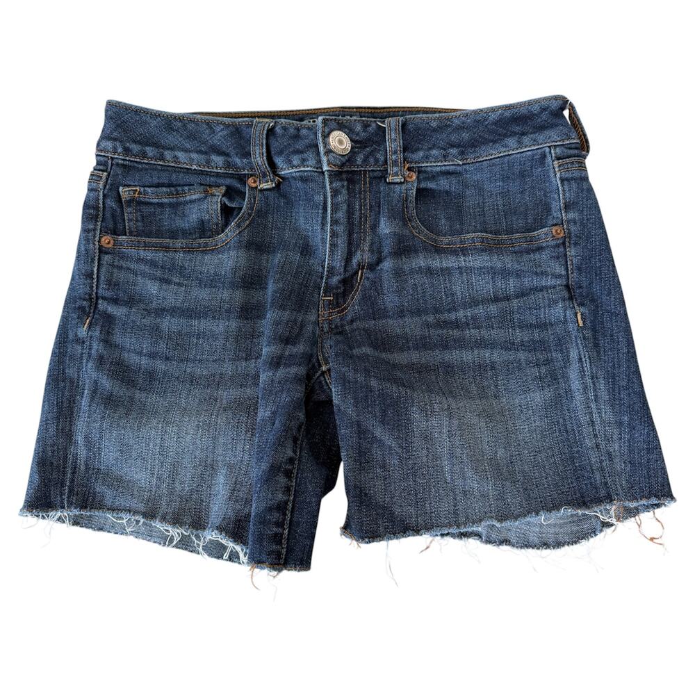 American Eagle Outfitters AEO Super Stretch Midi Cutoff Denim Shorts Size 6